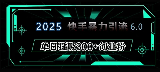2025年快手6.0保姆级教程震撼来袭，单日狂吸300+精准创业粉-网亿资源平台