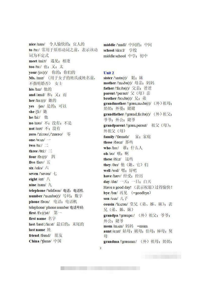 图片[2]-初一英语上册：全册《单词表》（分单元、带音标、词意）-网亿资源平台