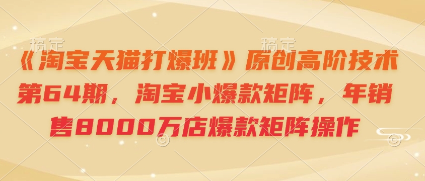 《淘宝天猫打爆班》原创高阶技术第64期，淘宝小爆款矩阵，年销售8000万店爆款矩阵操作-网亿资源平台