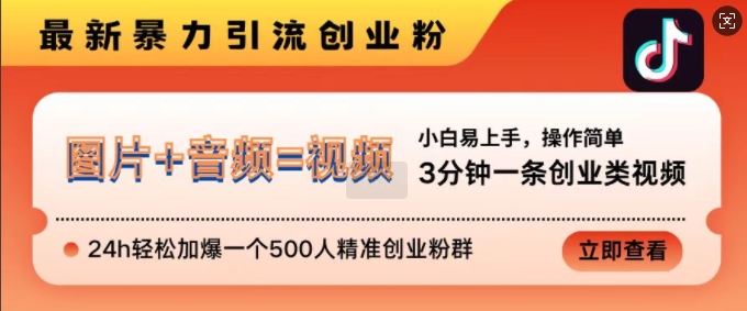 抖音最新暴力引流创业粉，3分钟一条创业类视频，24h轻松加爆一个500人精准创业粉群【揭秘】-网亿资源平台