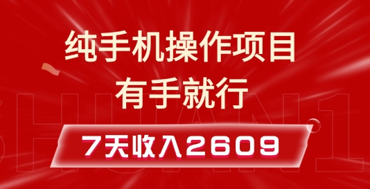 纯手机操作的小项目，有手就能做，7天收入2609+实操教程【揭秘】-网亿资源平台