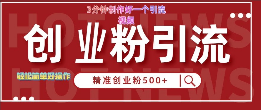 快手被动引流创业粉500+的玩法，3分钟制作好一个引流视频，轻松简单好操作【揭秘】-网亿资源平台