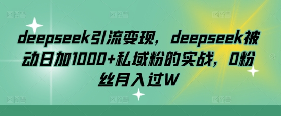 deepseek引流变现，deepseek被动日加1000+私域粉的实战，0粉丝月入过W-网亿资源平台
