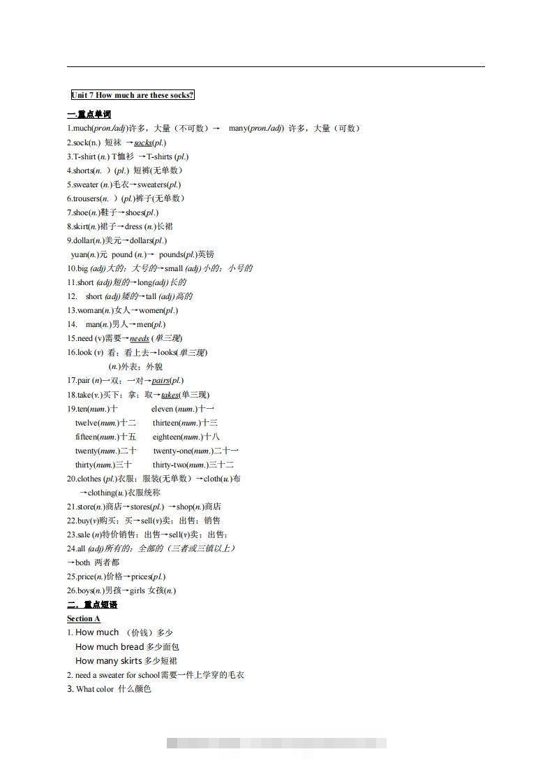 7.人教版七年级上英语Unit7复习提纲-网亿资源平台