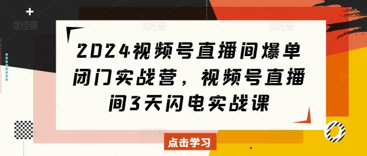 2024视频号直播间爆单闭门实战营，视频号直播间3天闪电实战课-网亿资源平台