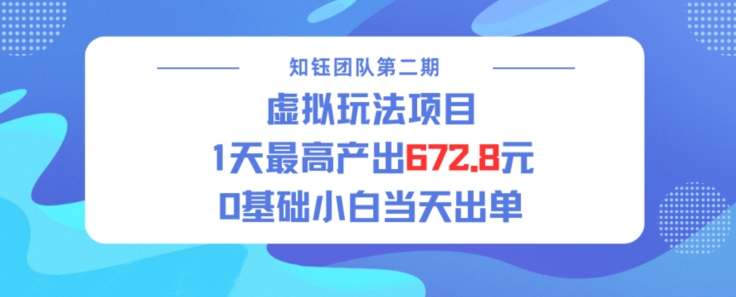 虚拟玩法项目 1天最高产出672.8，0基础小白当天出单-网亿资源平台