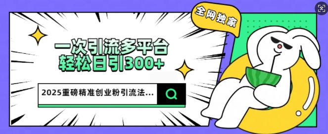 2025重磅全网独家引流法，一次多平台，轻松日引300+精准创业粉-网亿资源平台