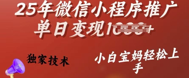 25年微信小程序推广单日变现多张，独家技术，小白宝妈轻松上手【揭秘】-网亿资源平台