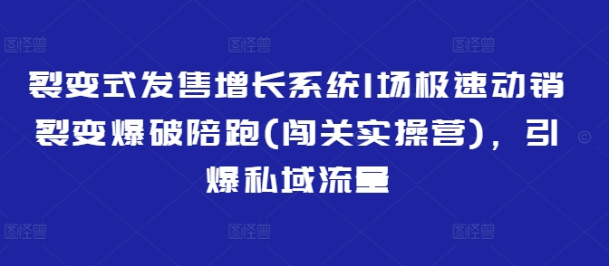 裂变式发售增长系统1场极速动销裂变爆破陪跑(闯关实操营)，引爆私域流量-网亿资源平台