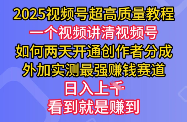 2025视频号超高质量教程，两天开通创作者分成，外加实测最强挣钱赛道，日入多张-网亿资源平台