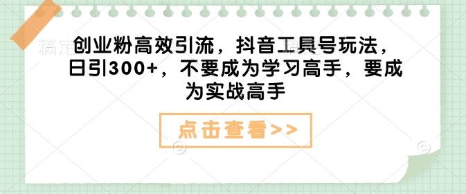 创业粉高效引流，抖音工具号玩法，日引300+，不要成为学习高手，要成为实战高手-网亿资源平台