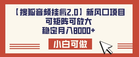 【搜狐音频挂JI2.0】新风口项目，可矩阵可放大，稳定月入8k-网亿资源平台