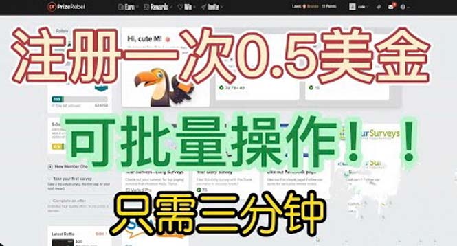 国外项目注册一次0.5美金 只需三分钟无脑操作 可批量放大 小白工作室福利-网亿资源平台