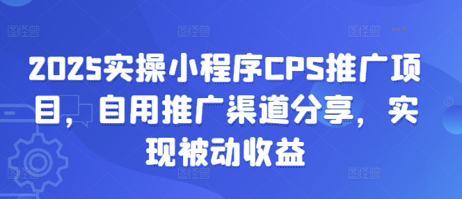 2025实操小程序CPS推广项目，自用推广渠道分享，实现被动收益-网亿资源平台