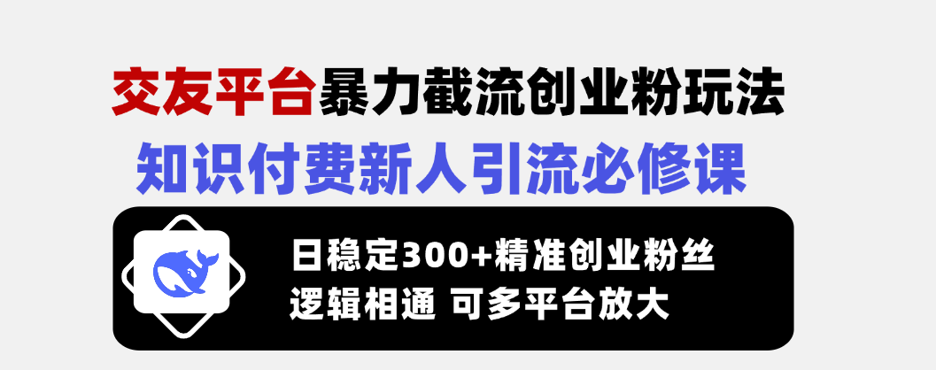 （14432期）交友平台暴力截流创业粉玩法，知识付费新人引流必修课，日稳定300+精准...-网亿资源平台