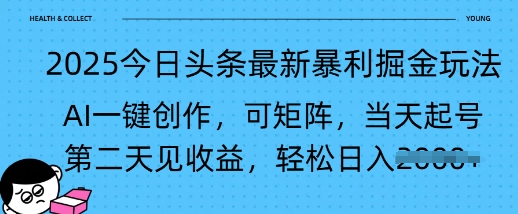 2025今日头条最新暴利掘金玩法，AI一键创作，可矩阵，当天起号，第二天见收益轻松日入多张-网亿资源平台