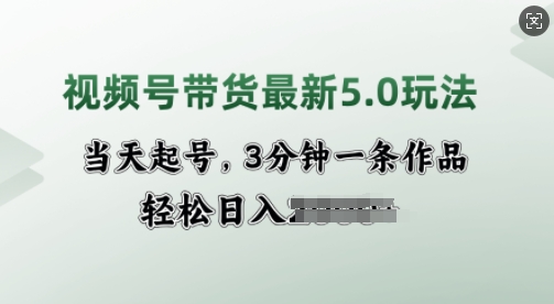 视频号带货最新5.0玩法，当天起号，3分钟一条作品，轻松日入多张-网亿资源平台