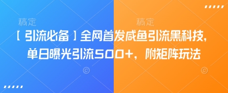 【引流必备】全网首发咸鱼引流黑科技，单日曝光引流500+，附矩阵玩法【揭秘】-网亿资源平台