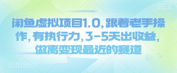 闲鱼虚拟项目1.0，跟着老手操作，有执行力，3-5天出收益，做离变现最近的赛道-网亿资源平台
