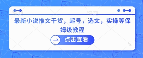 最新小说推文干货，起号，选文，实操等保姆级教程-网亿资源平台