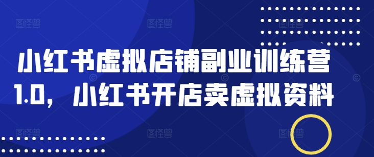 小红书虚拟店铺副业训练营1.0，小红书开店卖虚拟资料-网亿资源平台