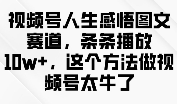 视频号人生感悟图文赛道，条条播放10w+，这个方法做视频号太牛了-网亿资源平台