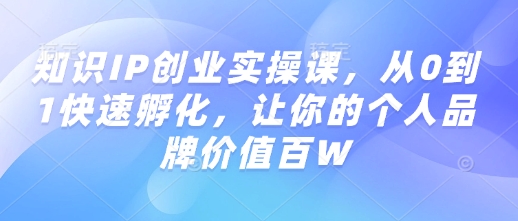 知识IP创业实操课，从0到1快速孵化，让你的个人品牌价值百W-网亿资源平台