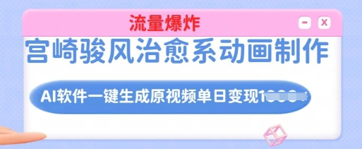宫崎骏风治愈系动画制作，AI软件一键生成原创视频流量爆炸，单日变现多张，详细实操流程-网亿资源平台